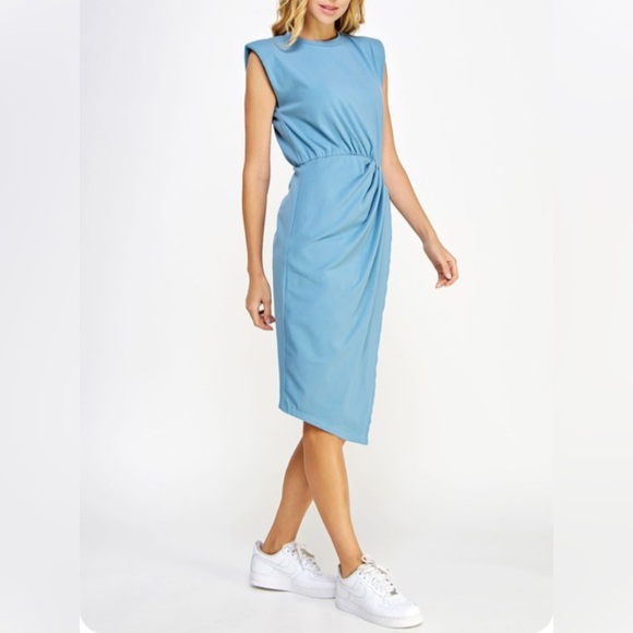 Strut & Bolt Shoulder Pad Wrap Dress Blue Size S / M Casual Comfortable Summer - Picture 3 of 16